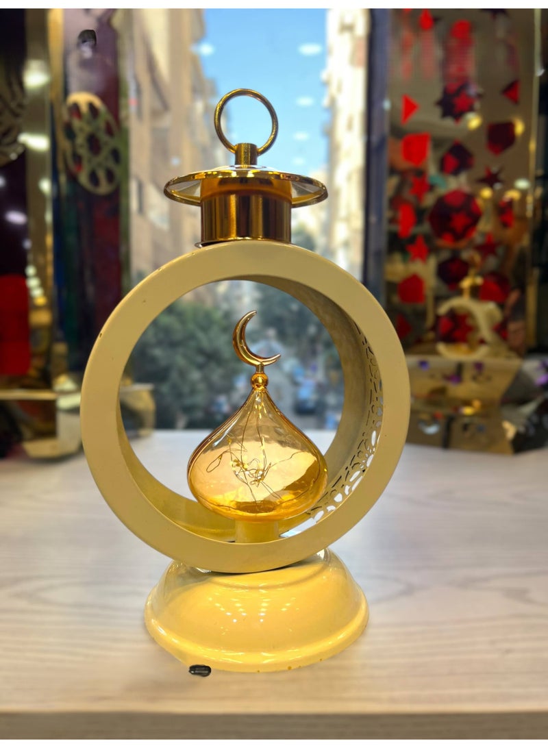 NAMA Ramadan lantern with a crescent moon design and LED lighting – a luxurious decoration reflecting the spirituality of the holy month – metal – gold – 22 cm tall - Image 1